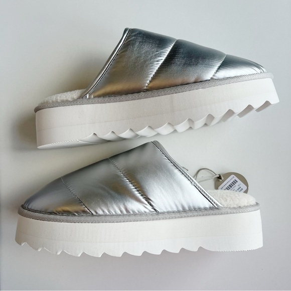 Anthropologie NEW Maeve Puffy Platform Slipper Shoes Silver Size Large US 10/11 - Picture 8 of 12